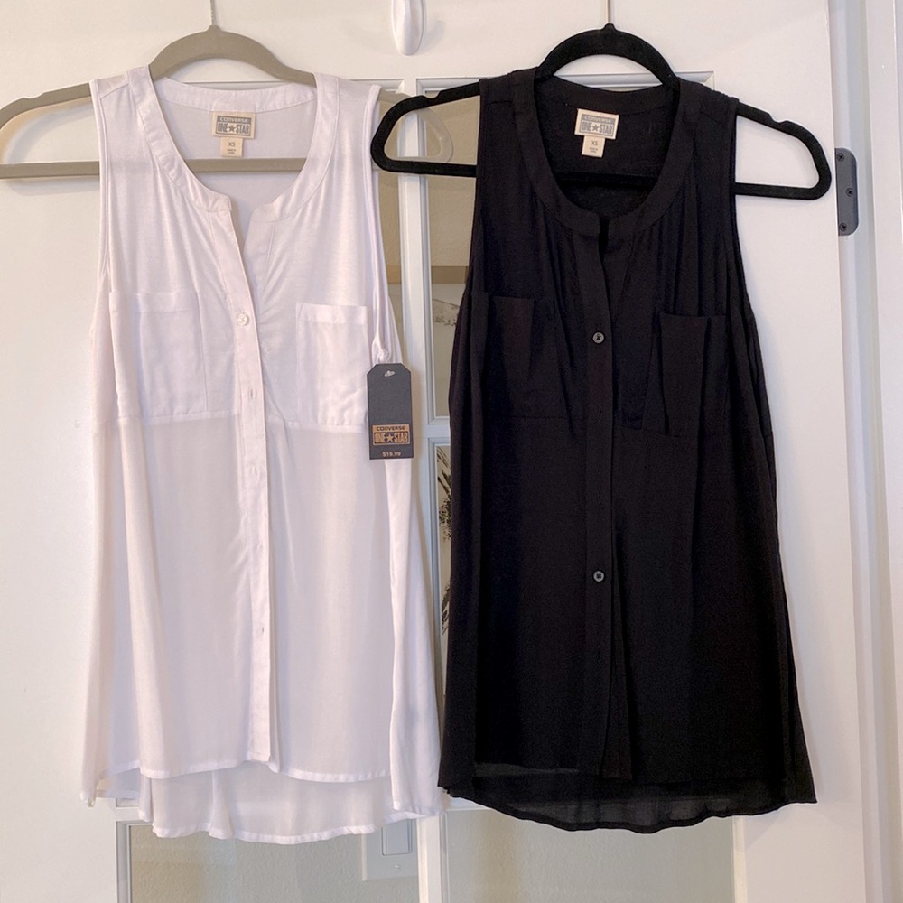 Set of 2 Converse button up high low tanks sleeveless blouse XS